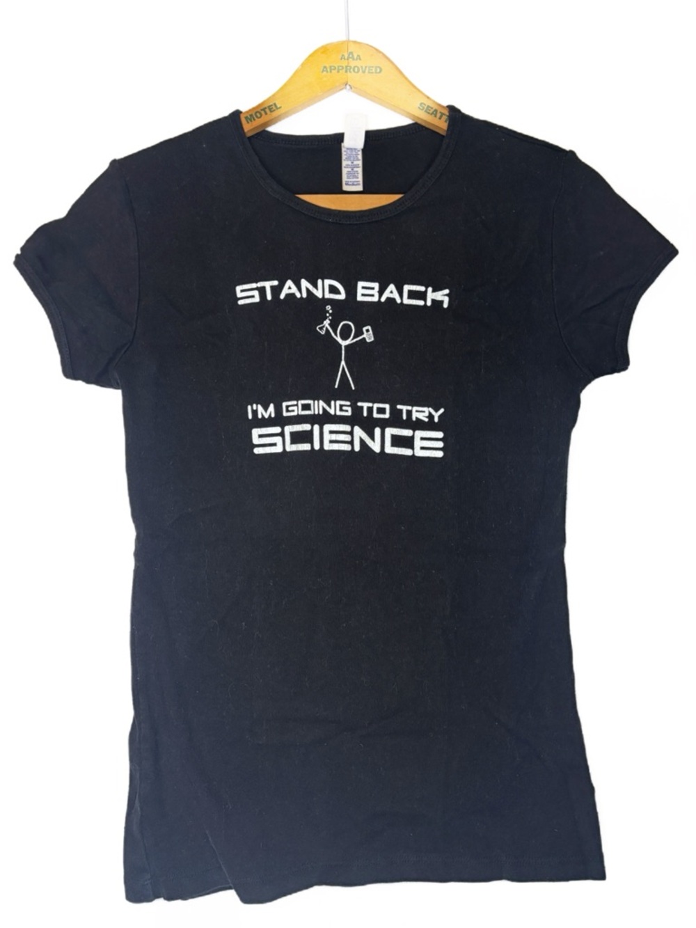 Black Nerdy Fitted Graphic T-Shirt "Stand Back I'm Going to Try Science" -M-